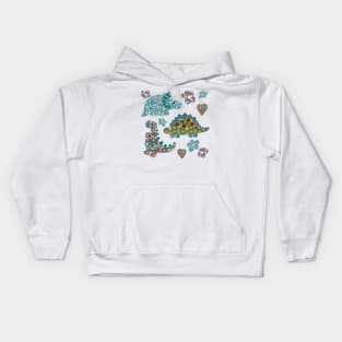 Sticker pack of vintage floral dinosaurs Kids Hoodie